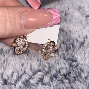 Gold and Crystal floral Leaf Earrings 14k gold filled high quality